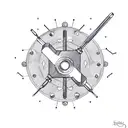 A minimalist sketch of a drill, hammer, and spanner arranged in a circular pattern, showcasing your favorite tools as an orthopedic surgeon. tattoo design idea