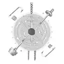 A minimalist sketch of a drill, hammer, and spanner arranged in a circular pattern, showcasing your favorite tools as an orthopedic surgeon. tattoo design idea