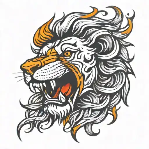 lion face, mane made of fire tattoo design idea
