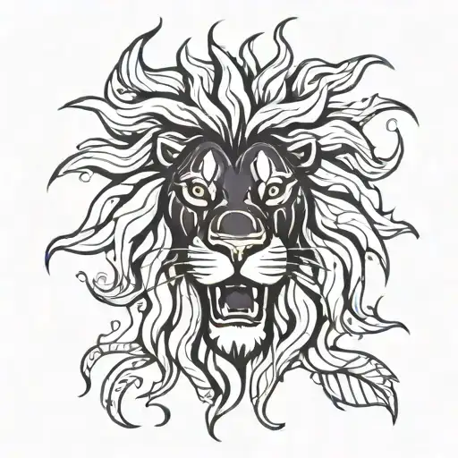 lion face, mane made of fire tattoo design idea