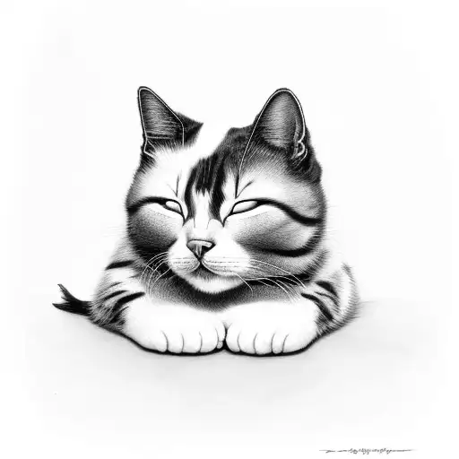 black and white tuxedo cat sleeping tattoo design idea