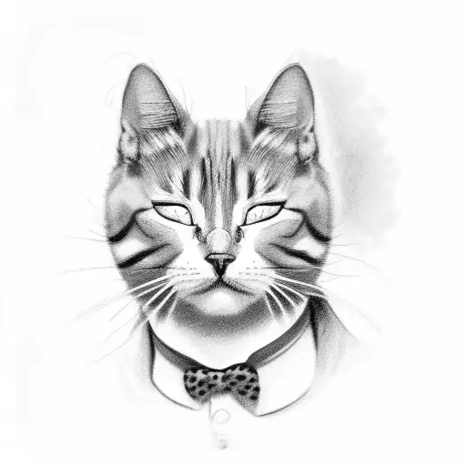 black and white tuxedo cat sleeping tattoo design idea