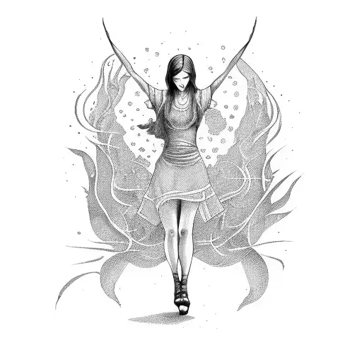 church on fire with women dancing tattoo design idea