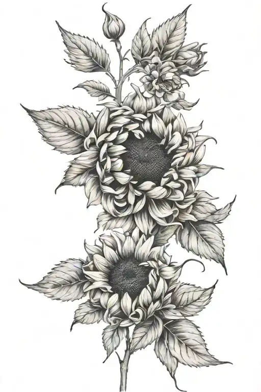 sunflower peony wildflower tattoo design idea