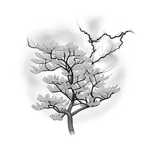 Cherry Blossom tree with lightning  tattoo design idea