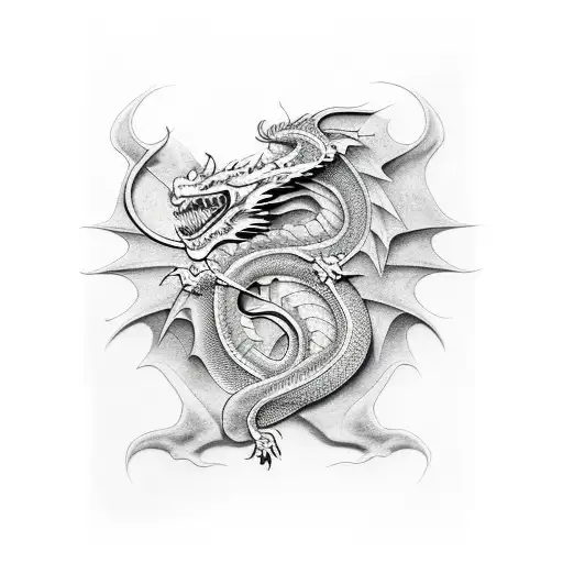 Dragon fine line tattoo design idea
