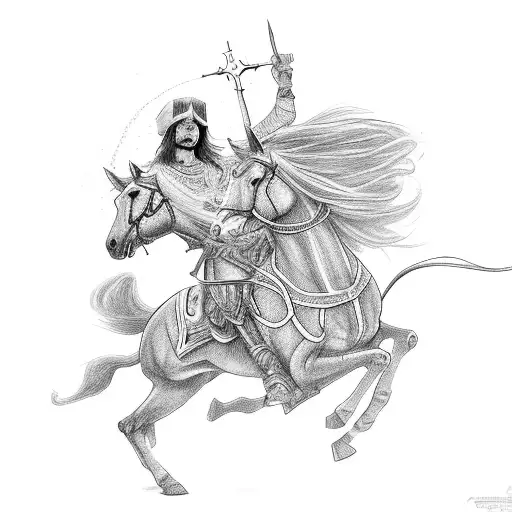 Gypsies on horses charging to fight the world for god and a big cross behind them tattoo design idea