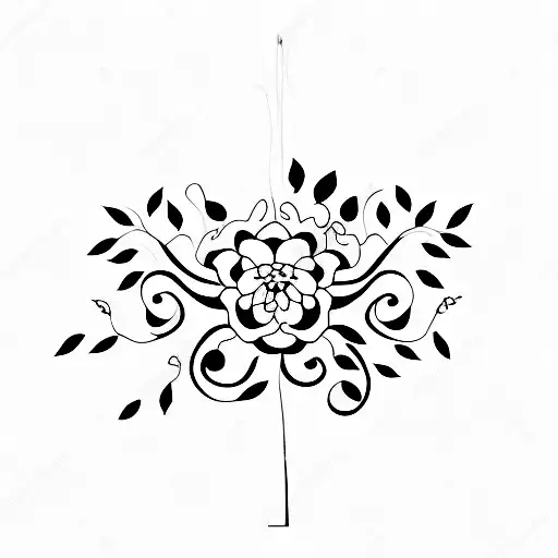 A minimalist design of a family tree with each member represented by a different flower, including peonys tattoo design idea