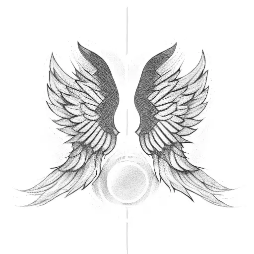 A blackwork design featuring angel wings made of intertwined crafting tools tattoo design idea