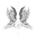 A blackwork design featuring angel wings made of intertwined crafting tools tattoo design idea