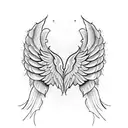 A blackwork design featuring angel wings made of intertwined crafting tools tattoo design idea