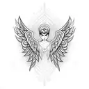 A blackwork design featuring angel wings made of intertwined crafting tools tattoo design idea