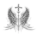 A blackwork design featuring angel wings made of intertwined crafting tools tattoo design idea