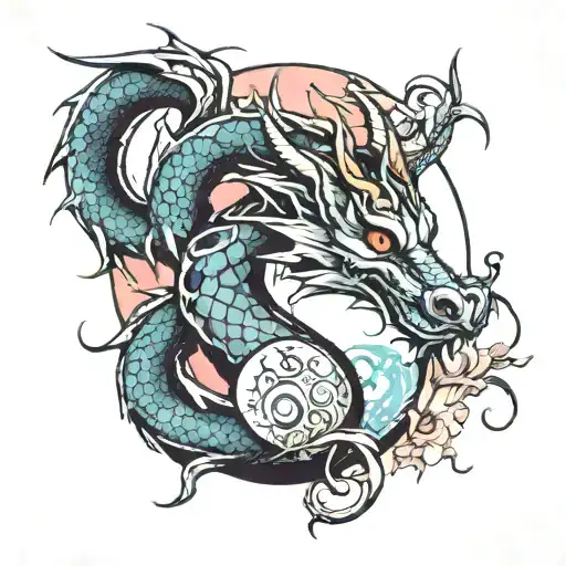 feminine dragon and moon  tattoo design idea