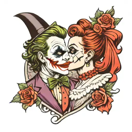 joker  pidiéndole matrimonio a harley Quin  tattoo design idea