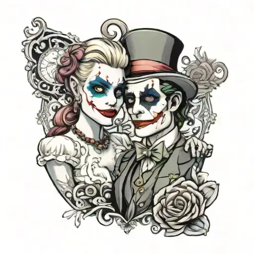 joker  pidiéndole matrimonio a harley Quin  tattoo design idea
