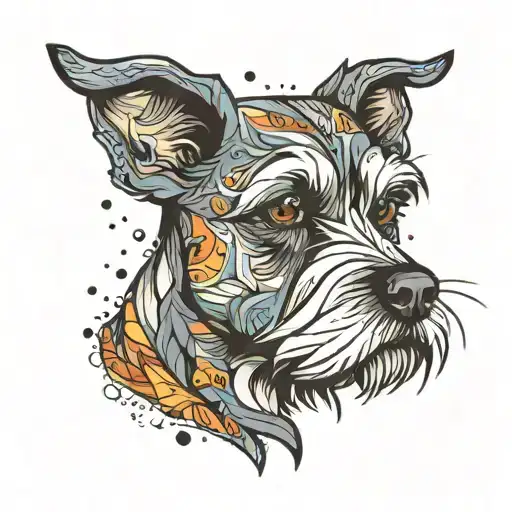 miniature schnauzer dog half of face abstract representation tattoo design idea