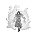 A ghostly figure emerging from an open book tattoo design idea