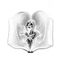 A ghostly figure emerging from an open book tattoo design idea