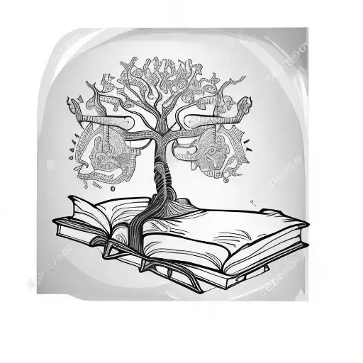 a tree on a book with the statement "knowledge is power" tattoo design idea