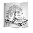 a tree on a book with the statement "knowledge is power" tattoo design idea
