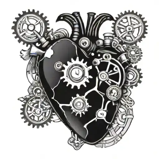 A mechanical heart with gears and pistons, surrounded by the names or birth dates of your grandkids tattoo design idea