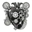 A mechanical heart with gears and pistons, surrounded by the names or birth dates of your grandkids tattoo design idea