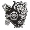 A mechanical heart with gears and pistons, surrounded by the names or birth dates of your grandkids tattoo design idea