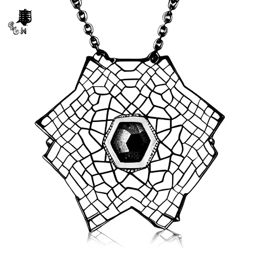 black ink long antique vintage hexagon necklace pendant with star design inside  tattoo design idea