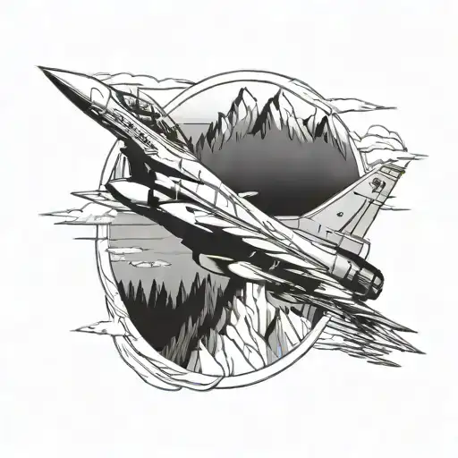 F16 flying over mountains  tattoo design idea