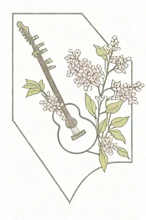 lilacs and banjo wearing colour mirrored tattoo design idea