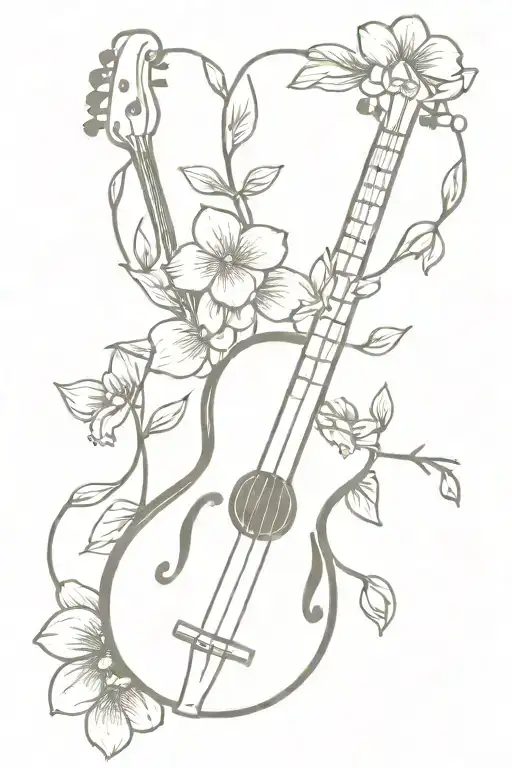 lilac flowers and banjo tattoo design idea
