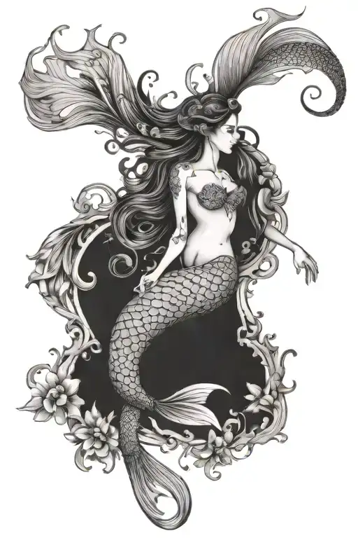 mermaid ocean theme ornamental thigh tattoo tattoo design idea
