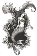 mermaid ocean theme ornamental thigh tattoo tattoo design idea