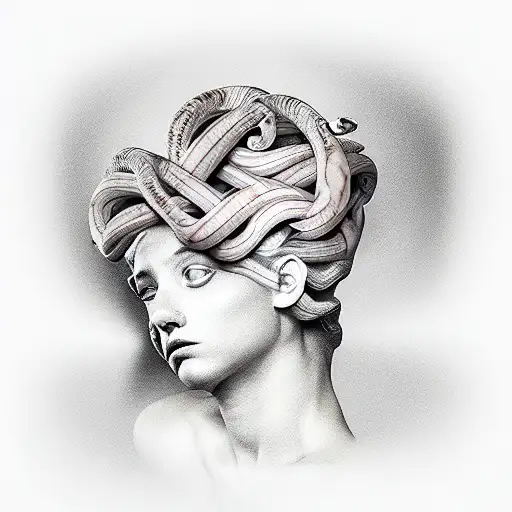 marble medusa statue portrait hand tattoo  tattoo design idea