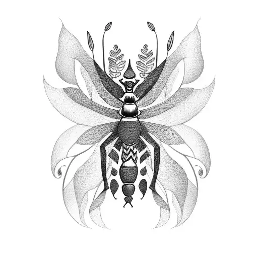 A blackwork tattoo depicting a lush jungle with exotic insects and plants tattoo design idea