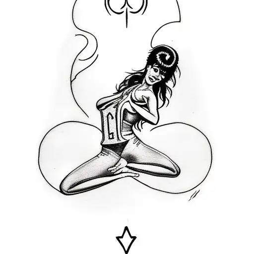 A sketch-style tattoo of Elvira doing a yoga pose, with a pinup twist, combining your interests in horror movies and yoga. tattoo design idea