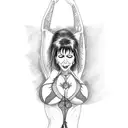 A sketch-style tattoo of Elvira doing a yoga pose, with a pinup twist, combining your interests in horror movies and yoga. tattoo design idea
