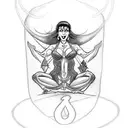 A sketch-style tattoo of Elvira doing a yoga pose, with a pinup twist, combining your interests in horror movies and yoga. tattoo design idea