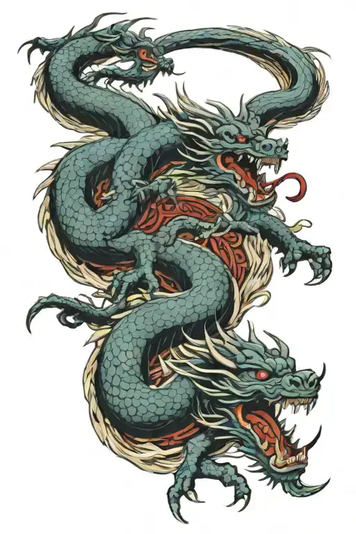 two Japanese dragons fighting tattoo design idea