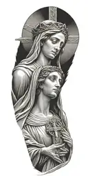 the Virgin Mary looking up at Jesus on the cross tattoo design idea