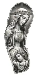 the Virgin Mary looking up at Jesus on the cross tattoo design idea