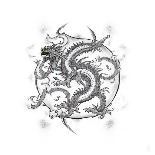 Kung fu master battling a cosmic dragon tattoo design idea
