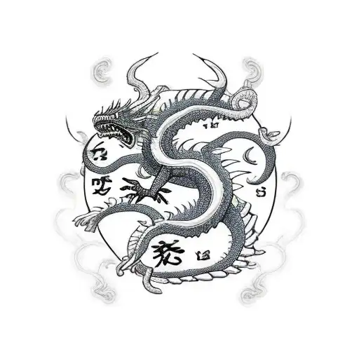 Kung fu master battling a cosmic dragon tattoo design idea