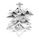 cross with mountains tattoo design idea