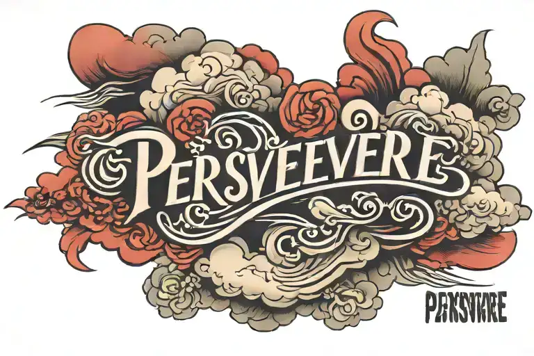 cloud background with negative writing "Persevere" tattoo design idea