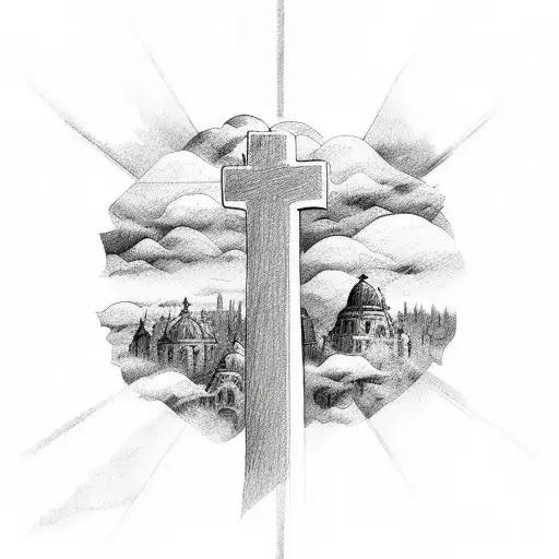 cross in clouds  tattoo design idea