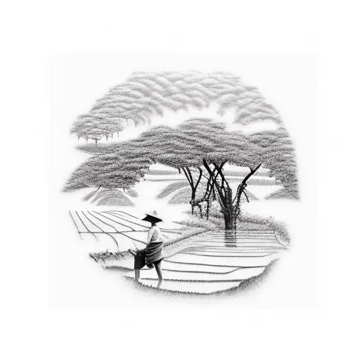 rice fields, tea garden, vineyard  tattoo design idea