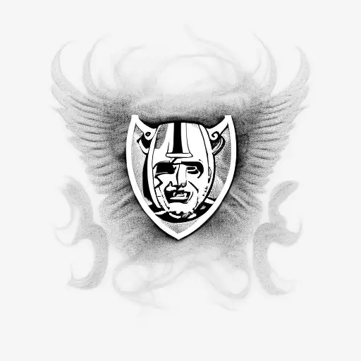 raiders logo morphed into a girls face where her hair turns into wings as a half back tattoo tattoo design idea
