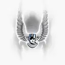 raiders logo morphed into a girls face where her hair turns into wings as a half back tattoo tattoo design idea